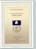 Ersttagsblatt Franz Liszt 1986 Format TK 87 Liszt, F.