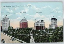 Detroit - Panorama Straße Auto Fußgänger Baum