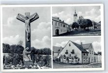 95692 W8591 Konnersreuth , Oberpf - Neues Friedhofskreuz, Kirche, Haus der Therese Neumann
