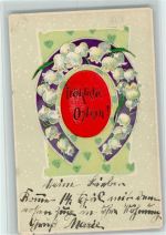 Ostern, Maiglöckchen, Jugendstil AK Hufeisen 1904 Prägedruck