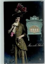 AK mit Glimmerauflage Mode Verlag L.J. + F.F. Serie 2257-5 Liebesbrief Briefkasten 1909 Gebrauchsspuren