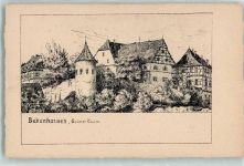 72070 W7400 Bebenhausen , Württ Künstlerkarte Grüner turm Fachwerkhäuser Zeichnung