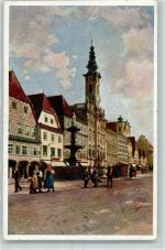 4400 Steyr Künstlerkarte Rathaus mit Brunnen