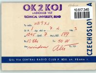 OK2KOJ Radioclub Vut , Brn to Radio HB9XJ 1963 Qsl-Karte