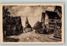 64747 W6127 Neustadt , Odenw 1925 Künstlerkarte Straßenpartie mit Kirche , Kunstdruck Gerling 4124 AK