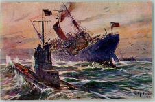 Kolonialkriegerdank - Vernichtung eines engl. Handelsdampfers durch ein Dt. U-Boot AK Stöwer, W.