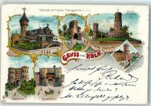 50667 W5021 Köln Neustadt-Süd 102 1899 Lithographie Cafe Ulrepforte Severintor Alte Bottmühle Hahnentor Eigelsteintor Bayenturm