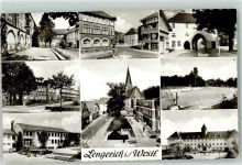 49525 W4540 Lengerich , Westf Foto AK Kriegerdenkmal Rathaus Rathausplatz Römer Krankenhaus Freibad Ev. Stadtschule Haus Widum