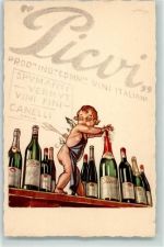 Milano Werbung Spumanti Picvi Amor Pugni & Coppo Künstlerkarte Sekt Gebrauchsspuren