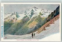 6458 Vent Künstlerkarte Venterwildspitze vom Ramoljoch aus Tirol Wanderer