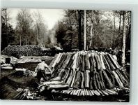 O4401 Eisenhammer Kohlenmeiler Köhler bei der Arbeit Dübener Heide Beruf Köhler 1974 Foto AK