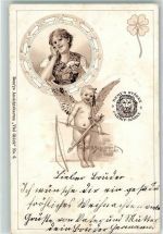 Jugendstil Litho Amor Viel Glück Nr. 6 sign. Schubert H. Remy´s Stärke Gebrauchsspuren