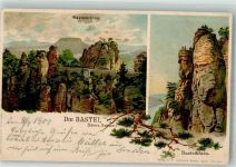 01847 O8351 Bastei 1901 Lithographie Basteifelsen Basteibrücke