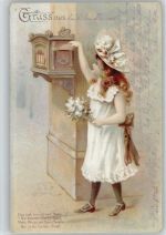 Mädchen mit Brief 1904 Litho AK Briefkasten