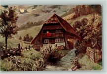 Nr. 956 S. 148 Wassermühle bei Mondschein Schwarzwaldmühle Künstlerkarte