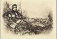 sitzt im Gras und komponiert Schubert, F. Künstlerkarte