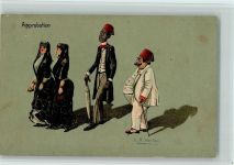 Approbation - Frauen verschleiert dahinter die Ehemännder - sign E.B. Norton Frauenbewegung