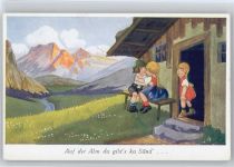 Kinder Alm Hütte Berghumor Künstlerkarte