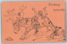 Friedberg Matur 1912 - orange AK - Humor vom Esel fallen Abitur