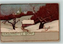 Verschneites Dorf - Winter litho Liebermann, M. Künstlerkarte
