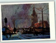 Eisenbahn im Bahnhof AK Kunst Russland Künstlerkarte