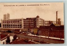 Fabrik der Firma Philips , qualmender Schornstein AK Fabrik