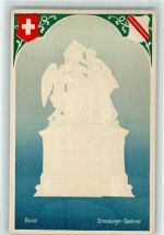 Basel Bâle Strassburger-Denkmal Wappen Lithographie / Prägedruck