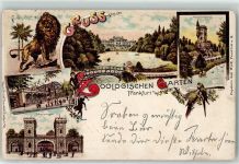 W6000 Frankfurt am Main Gruss aus Aussichtsturm Bärenzwinger Affenhaus Kunstanstalt Rosenblatt Zoo 1898 Lithographie