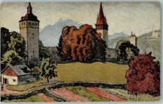 Luzern Lucerne Graph. Werkstätten Fretz AK Schlatter, E. E. Lithographie / Künstlerkarte