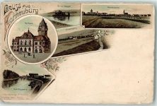 2100 Korneuburg Karte beschädigt Rathaus Donaubagger Bisamberg Schiffswarfte Lithographie
