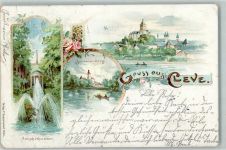 33829 W4807 Cleve 1899 Lithographie Amphitheater Springbrunnen Schwanenburg Schwäne