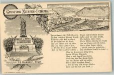 Niederwalddenkmal Das Nationaldenkmal und Vogelschau von Bingen mit patriotischem Gedicht Verlag Hilsdorf Vorläufer Vorläufer