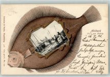 17375 O2111 Ahlbeck 1901 - Scholle Hafen Fischerboote Blick zur Brücke