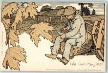 Herbst Mann Sense Künstlerpostkarte Nr 11 Serie I Karlsruher Künstlerbund 1905 Gebrauchsspuren