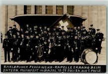 W7500 Karlsruhe , Baden Kapelle errang beim Musikfest in Basel den 1. Preis 1926 Feuerwehr Foto AK