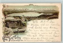 82327 W8132 Tutzing 1896 Lithographie Hotel Seehof Dampfer Luitpold