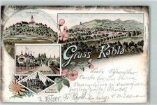 07768 O6906 Kahla , Thür 1897 Lithographie Leuchtenburg Fröhl. Wiederkunft Schloss Hummelshain