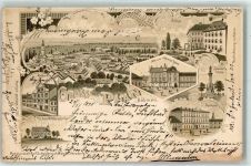 Planá Plan bei Marienbad 1898 Lithographie Hotel zum schwarzen Bären Rathaus Tracht Sparkasse St. Anna Wallfahrtskirche