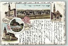 95100 W8672 Selb 1898 Gebrauchsspuren Rathaus Ev. Kirche Kath. Kirche Lithographie