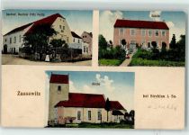 04758 O7261 Zaußwitz 1912 - Gasthaus Bes. Fritz Peritz Schule Kirche