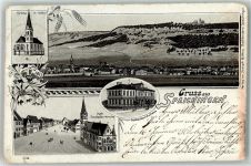 78549 W7208 Spaichingen 1902 Lithographie Kirche in Hofen Kath. Stadtpfarrkirche Städt. Schulhaus