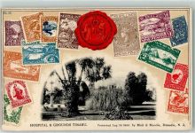 Prägedruck Briefmarken Collage Siegel Hospital u. Grounds Timaru Lithographie