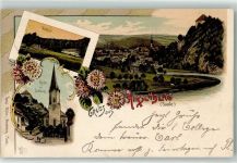 07927 O6553 Hirschberg , Saale 1904 Lithographie Waödlust Kirche Schloss Blumen Gruss
