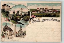 96224 W8622 Burgkunstadt 1902 Gebrauchsspuren Nervenheilanstalt Rathaus Stadtkirche Schloß Strössendorf Litho