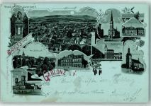 Jablonec n. Nisou Gablonz Neiße 1898 Lithographie / Mondschein Denkmal Kaiser Josef II. Schützenhaus K.k. Postgebäude Kath. Kirche
