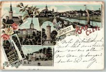 33829 W4807 Cleve 1897 Lithographie Schloss Moyland Schwanenburg Aussichtsturm Amphitheater
