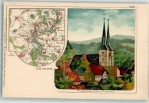 04668 O7240 Grimma Lithographie Frauenkirche Pavillon Landkarte Verlag Bruno Bürger Nr 2201