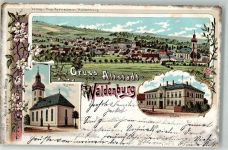 08396 O9611 Waldenburg , Sachs 1907 Gebrauchsspuren Schule Dorfkirche Lithographie