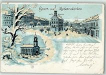 08258 O9659 Markneukirchen 1898 Gebrauchsspuren Amtsgericht Kirche Winterlithographie