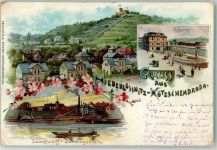 01445 O8122 Niederlössnitz 1899 Lithographie Bahnhof Dampfschiff-Landungsplatz